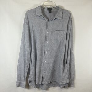 Magaschoni Man Large Linen Blend Blue Stripe Long Sleeve Button Up Men's Shirt
